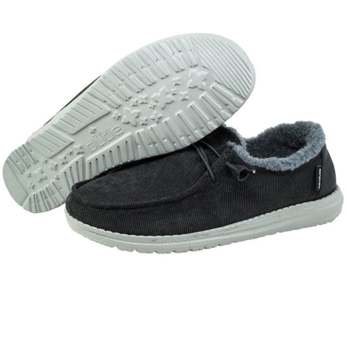 Hey Dude Black Wendy Corduroy Faux Fur